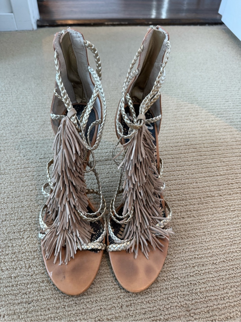 Sam Edelman Savannah Fringe Braided Metallic Gladiator High Heel Sandal Size 10 - Picture 2 of 8